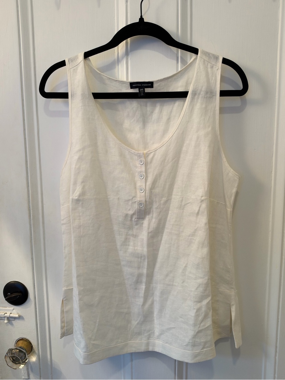 Universal Standard Cream Linen-Blend Sleeveless Henley Tank Top Size 6-8